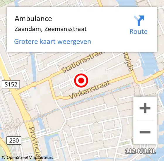 Locatie op kaart van de 112 melding: Ambulance Zaandam, Zeemansstraat op 1 augustus 2024 12:58