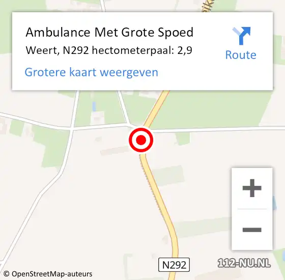 Locatie op kaart van de 112 melding: Ambulance Met Grote Spoed Naar Weert, N292 hectometerpaal: 2,9 op 1 augustus 2024 13:03