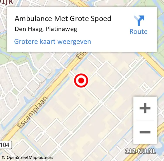 Locatie op kaart van de 112 melding: Ambulance Met Grote Spoed Naar Den Haag, Platinaweg op 1 augustus 2024 13:14