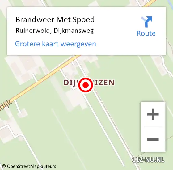 Locatie op kaart van de 112 melding: Brandweer Met Spoed Naar Ruinerwold, Dijkmansweg op 1 augustus 2024 14:12