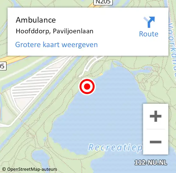 Locatie op kaart van de 112 melding: Ambulance Hoofddorp, Paviljoenlaan op 1 augustus 2024 14:21