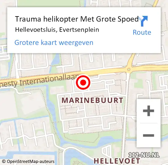 Locatie op kaart van de 112 melding: Trauma helikopter Met Grote Spoed Naar Hellevoetsluis, Evertsenplein op 1 augustus 2024 14:31