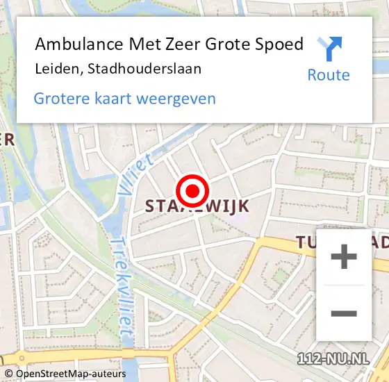 Locatie op kaart van de 112 melding: Ambulance Met Zeer Grote Spoed Naar Leiden, Stadhouderslaan op 1 augustus 2024 15:08