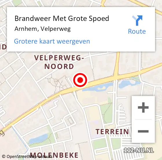 Locatie op kaart van de 112 melding: Brandweer Met Grote Spoed Naar Arnhem, Velperweg op 1 augustus 2024 15:12