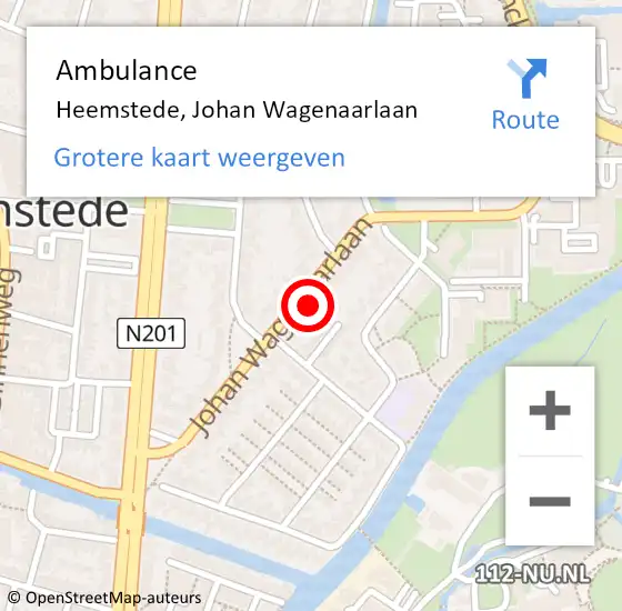 Locatie op kaart van de 112 melding: Ambulance Heemstede, Johan Wagenaarlaan op 1 augustus 2024 15:14