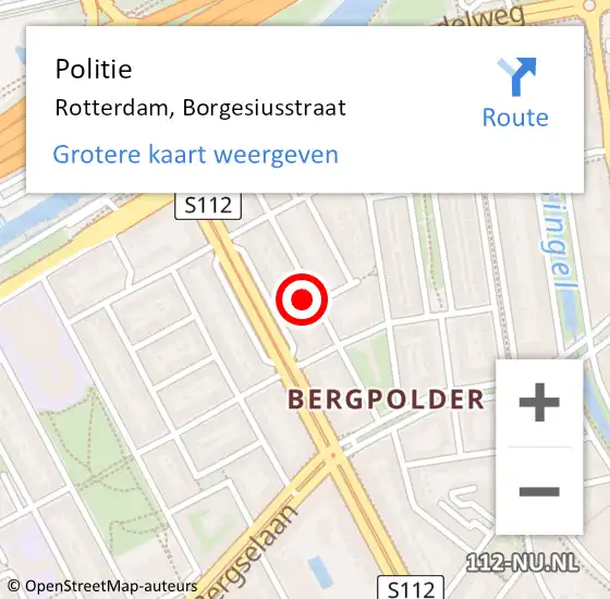 Locatie op kaart van de 112 melding: Politie Rotterdam, Borgesiusstraat op 1 augustus 2024 15:25