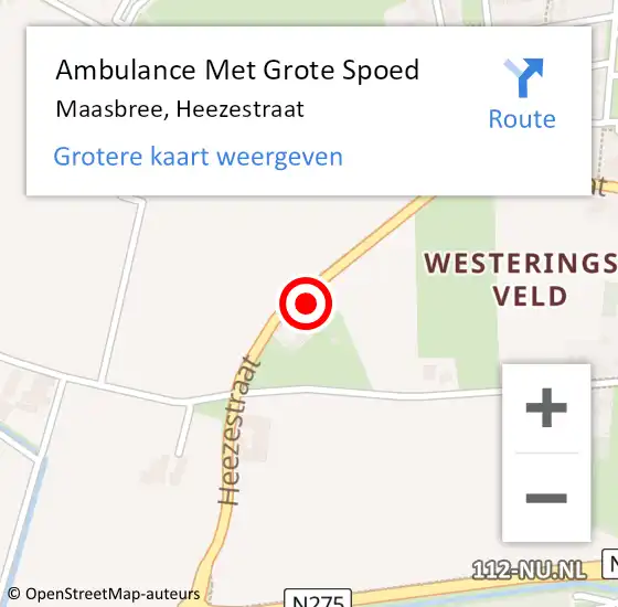 Locatie op kaart van de 112 melding: Ambulance Met Grote Spoed Naar Maasbree, Heezestraat op 15 oktober 2014 02:22