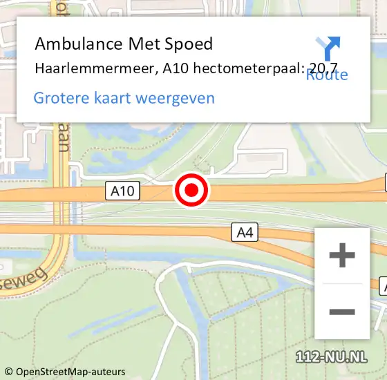 Locatie op kaart van de 112 melding: Ambulance Met Spoed Naar Haarlemmermeer, A10 hectometerpaal: 20,7 op 1 augustus 2024 15:35