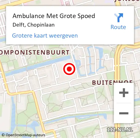 Locatie op kaart van de 112 melding: Ambulance Met Grote Spoed Naar Delft, Chopinlaan op 1 augustus 2024 15:51