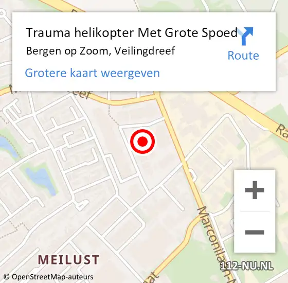 Locatie op kaart van de 112 melding: Trauma helikopter Met Grote Spoed Naar Bergen op Zoom, Veilingdreef op 1 augustus 2024 16:00