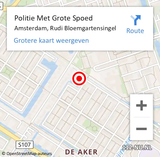 Locatie op kaart van de 112 melding: Politie Met Grote Spoed Naar Amsterdam, Rudi Bloemgartensingel op 1 augustus 2024 16:12