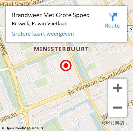 Locatie op kaart van de 112 melding: Brandweer Met Grote Spoed Naar Rijswijk, P. van Vlietlaan op 1 augustus 2024 16:13