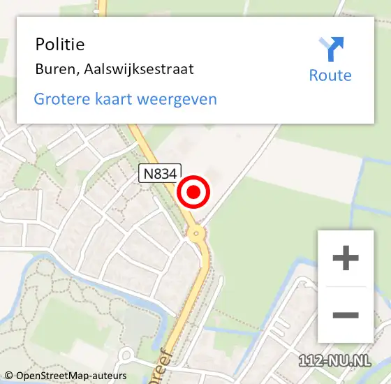 Locatie op kaart van de 112 melding: Politie Buren, Aalswijksestraat op 1 augustus 2024 16:26