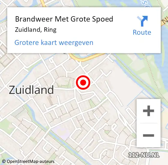 Locatie op kaart van de 112 melding: Brandweer Met Grote Spoed Naar Zuidland, Ring op 1 augustus 2024 16:38