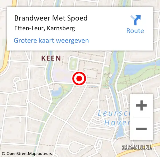 Locatie op kaart van de 112 melding: Brandweer Met Spoed Naar Etten-Leur, Karnsberg op 1 augustus 2024 16:44