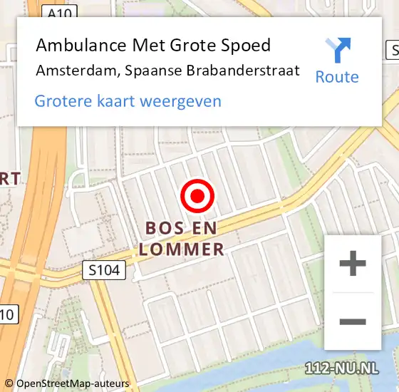 Locatie op kaart van de 112 melding: Ambulance Met Grote Spoed Naar Amsterdam, Spaanse Brabanderstraat op 1 augustus 2024 16:44