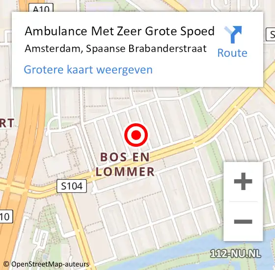 Locatie op kaart van de 112 melding: Ambulance Met Zeer Grote Spoed Naar Amsterdam, Spaanse Brabanderstraat op 1 augustus 2024 16:46