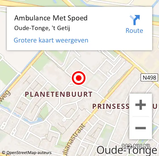 Locatie op kaart van de 112 melding: Ambulance Met Spoed Naar Oude-Tonge, 't Getij op 1 augustus 2024 16:47