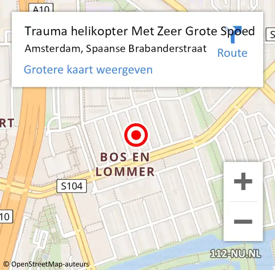 Locatie op kaart van de 112 melding: Trauma helikopter Met Zeer Grote Spoed Naar Amsterdam, Spaanse Brabanderstraat op 1 augustus 2024 16:47