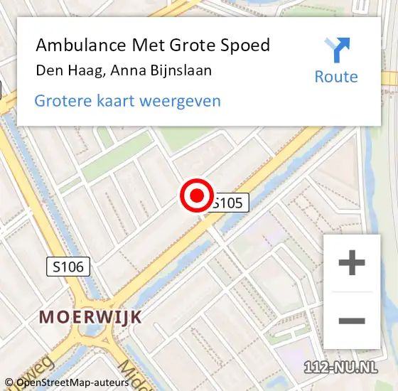 Locatie op kaart van de 112 melding: Ambulance Met Grote Spoed Naar Den Haag, Anna Bijnslaan op 1 augustus 2024 17:13