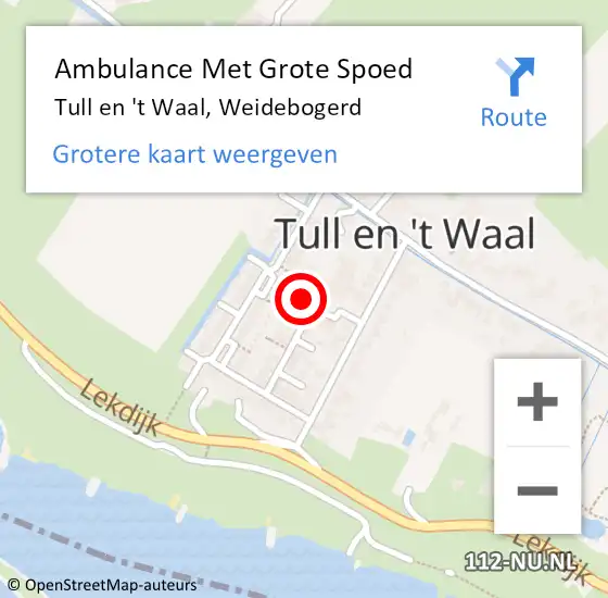 Locatie op kaart van de 112 melding: Ambulance Met Grote Spoed Naar Tull en 't Waal, Weidebogerd op 15 oktober 2014 03:01