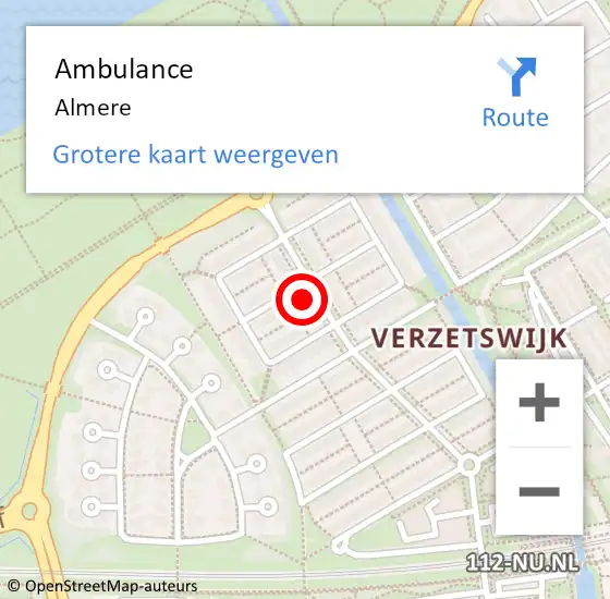 Locatie op kaart van de 112 melding: Ambulance Almere op 1 augustus 2024 17:20