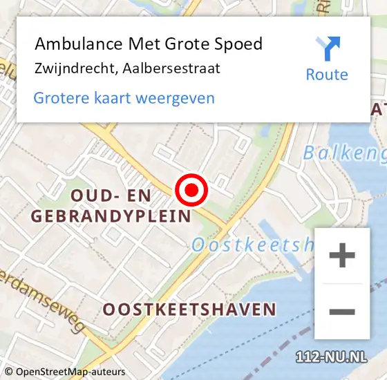 Locatie op kaart van de 112 melding: Ambulance Met Grote Spoed Naar Zwijndrecht, Aalbersestraat op 1 augustus 2024 17:26