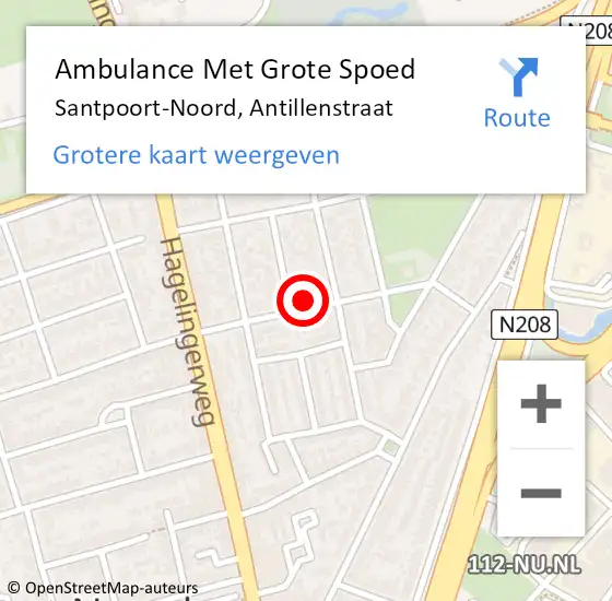 Locatie op kaart van de 112 melding: Ambulance Met Grote Spoed Naar Santpoort-Noord, Antillenstraat op 1 augustus 2024 17:28