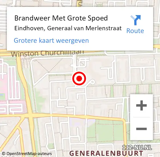 Locatie op kaart van de 112 melding: Brandweer Met Grote Spoed Naar Eindhoven, Generaal van Merlenstraat op 1 augustus 2024 17:34