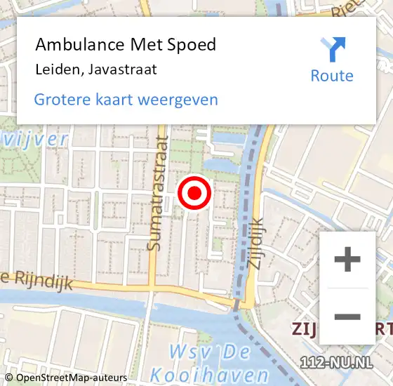 Locatie op kaart van de 112 melding: Ambulance Met Spoed Naar Leiden, Javastraat op 1 augustus 2024 17:36