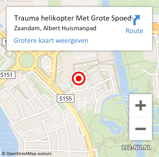 Locatie op kaart van de 112 melding: Trauma helikopter Met Grote Spoed Naar Zaandam, Albert Huismanpad op 1 augustus 2024 18:00