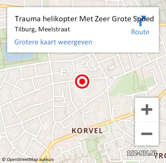 Locatie op kaart van de 112 melding: Trauma helikopter Met Zeer Grote Spoed Naar Tilburg, Meelstraat op 1 augustus 2024 18:11