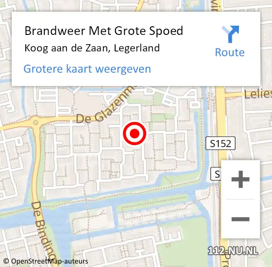 Locatie op kaart van de 112 melding: Brandweer Met Grote Spoed Naar Koog aan de Zaan, Legerland op 1 augustus 2024 18:24