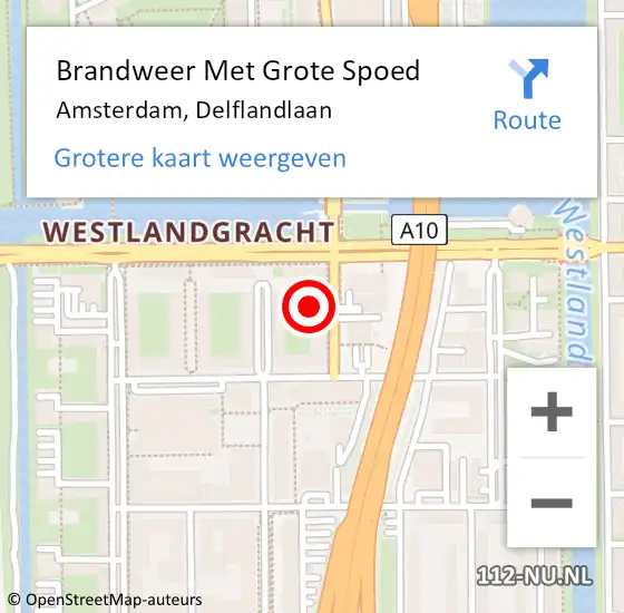 Locatie op kaart van de 112 melding: Brandweer Met Grote Spoed Naar Amsterdam, Delflandlaan op 1 augustus 2024 19:02