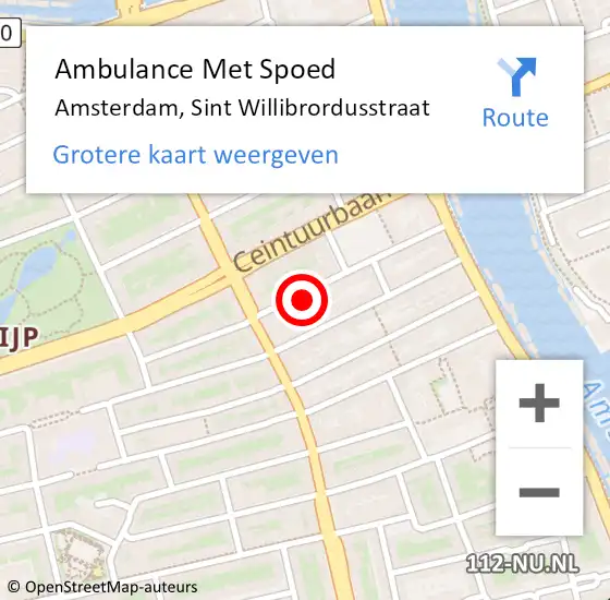 Locatie op kaart van de 112 melding: Ambulance Met Spoed Naar Amsterdam, Sint Willibrordusstraat op 1 augustus 2024 19:15