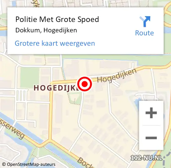 Locatie op kaart van de 112 melding: Politie Met Grote Spoed Naar Dokkum, Hogedijken op 1 augustus 2024 19:32