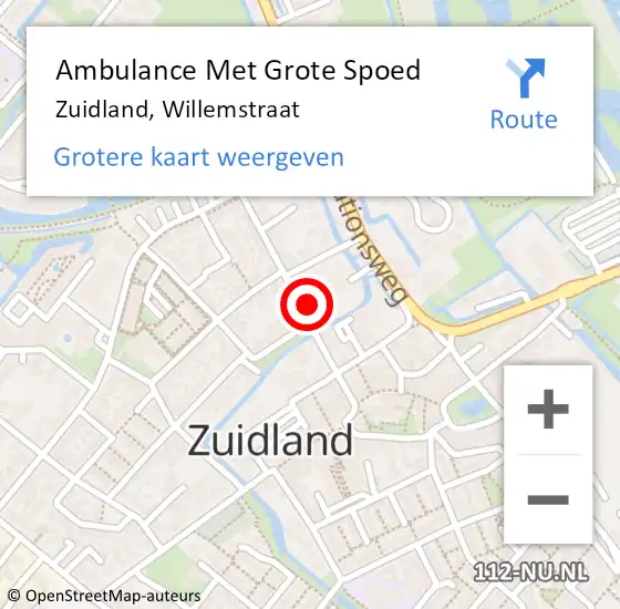 Locatie op kaart van de 112 melding: Ambulance Met Grote Spoed Naar Zuidland, Willemstraat op 1 augustus 2024 19:49