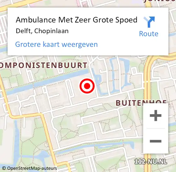 Locatie op kaart van de 112 melding: Ambulance Met Zeer Grote Spoed Naar Delft, Chopinlaan op 1 augustus 2024 20:00