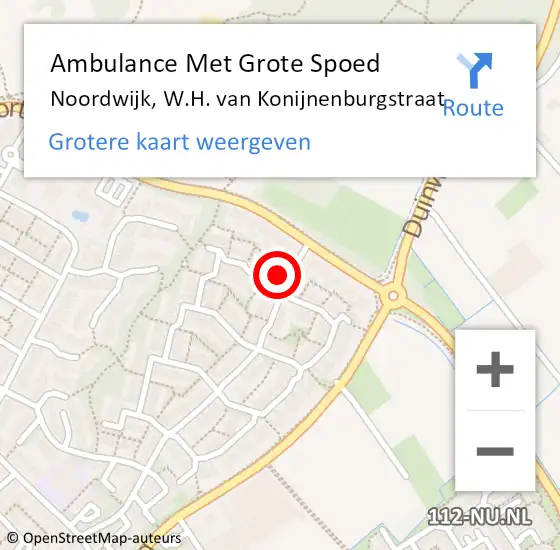 Locatie op kaart van de 112 melding: Ambulance Met Grote Spoed Naar Noordwijk, W.H. van Konijnenburgstraat op 1 augustus 2024 20:21