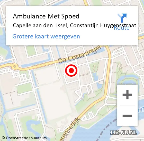 Locatie op kaart van de 112 melding: Ambulance Met Spoed Naar Capelle aan den IJssel, Constantijn Huygensstraat op 1 augustus 2024 21:04