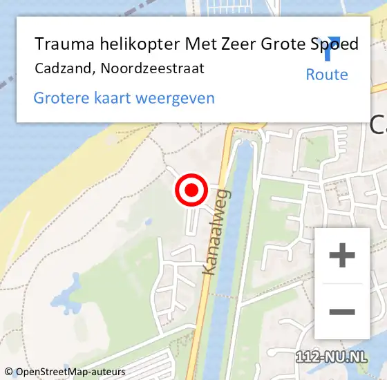 Locatie op kaart van de 112 melding: Trauma helikopter Met Zeer Grote Spoed Naar Cadzand, Noordzeestraat op 1 augustus 2024 21:22