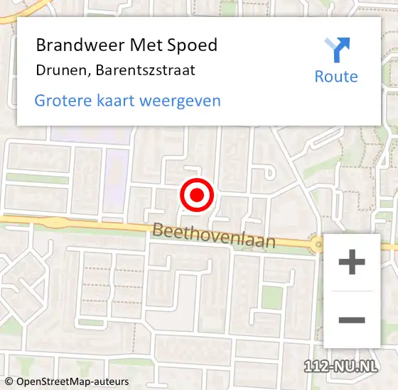 Locatie op kaart van de 112 melding: Brandweer Met Spoed Naar Drunen, Barentszstraat op 1 augustus 2024 21:23