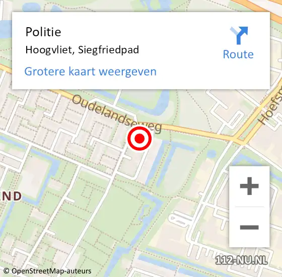 Locatie op kaart van de 112 melding: Politie Hoogvliet, Siegfriedpad op 1 augustus 2024 21:27