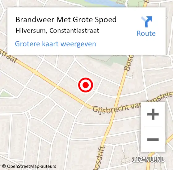 Locatie op kaart van de 112 melding: Brandweer Met Grote Spoed Naar Hilversum, Constantiastraat op 1 augustus 2024 21:29