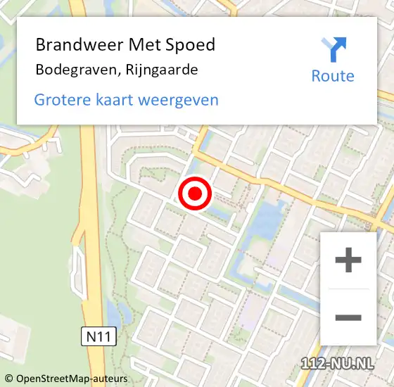 Locatie op kaart van de 112 melding: Brandweer Met Spoed Naar Bodegraven, Rijngaarde op 1 augustus 2024 21:32