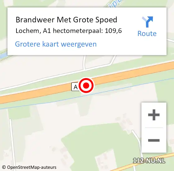 Locatie op kaart van de 112 melding: Brandweer Met Grote Spoed Naar Lochem, A1 hectometerpaal: 109,6 op 1 augustus 2024 21:47