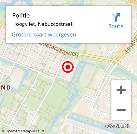 Locatie op kaart van de 112 melding: Politie Hoogvliet, Nabuccostraat op 1 augustus 2024 21:56