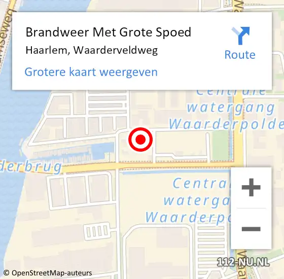 Locatie op kaart van de 112 melding: Brandweer Met Grote Spoed Naar Haarlem, Waarderveldweg op 1 augustus 2024 22:23