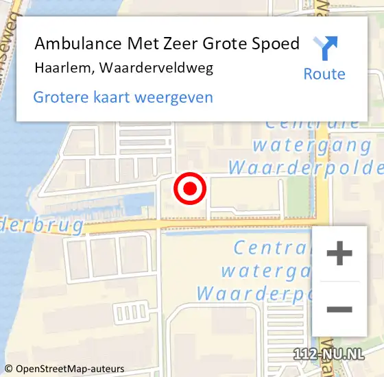 Locatie op kaart van de 112 melding: Ambulance Met Zeer Grote Spoed Naar Haarlem, Waarderveldweg op 1 augustus 2024 22:23
