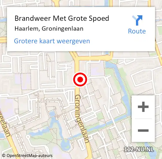 Locatie op kaart van de 112 melding: Brandweer Met Grote Spoed Naar Haarlem, Groningenlaan op 1 augustus 2024 22:33